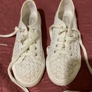 New Keds Girls Double Up Fabric Low Top Lace Ivory Eyelet Size 3M